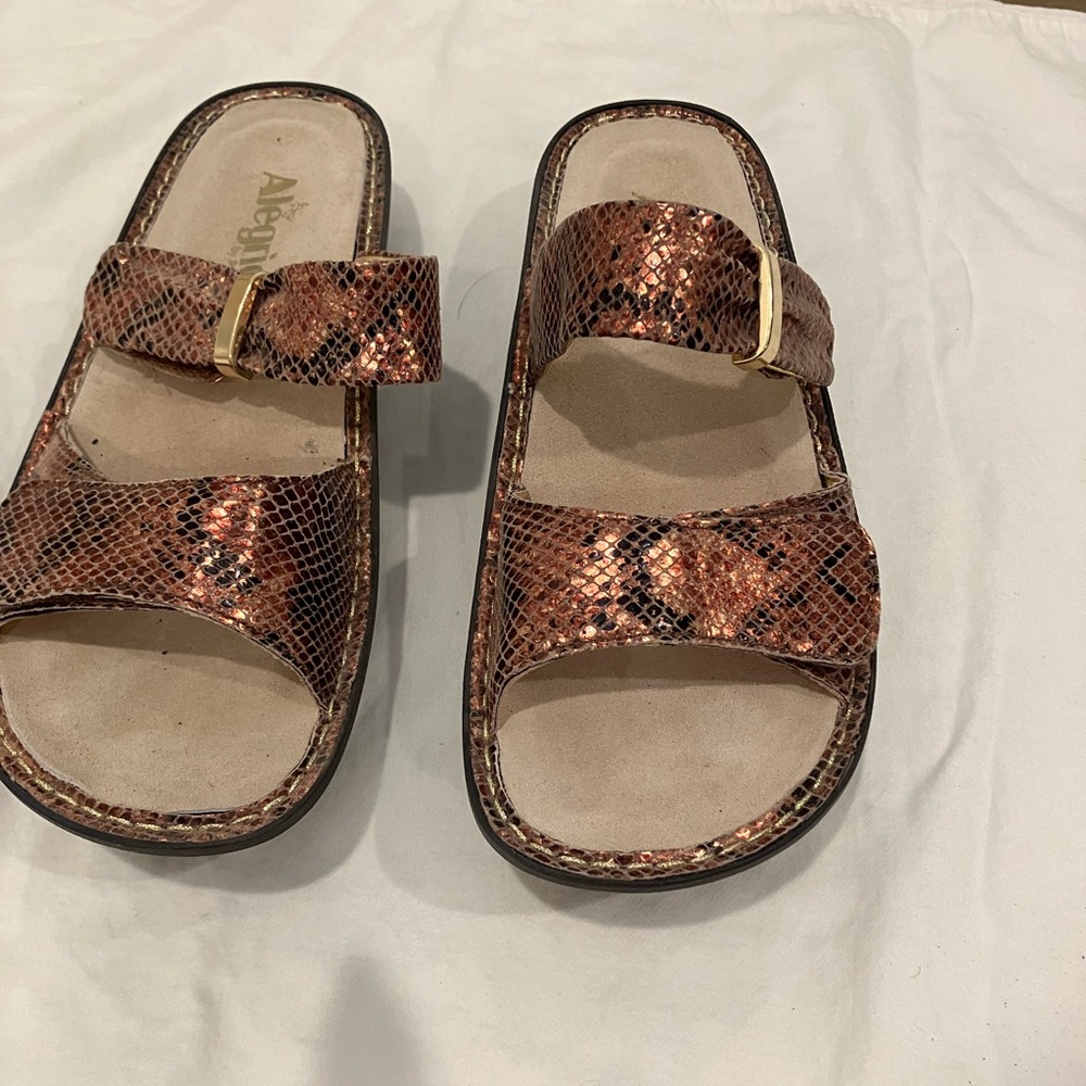 Algeria two strap copper leather snake print sandal. Excellent condition. Size 8